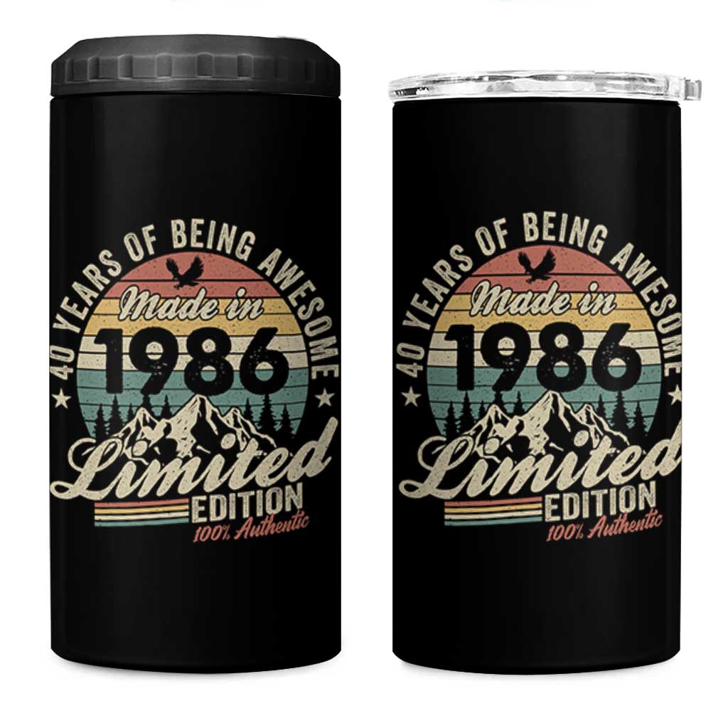 40th Birthday Made In 1986 4 in 1 Can Cooler Tumbler 70 Years Of Being Awesome Vintage Limited Edition