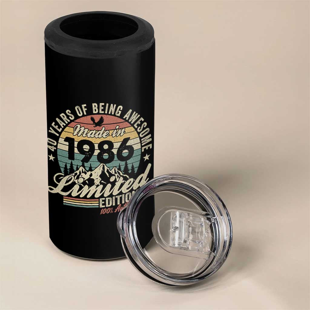 40th Birthday Made In 1986 4 in 1 Can Cooler Tumbler 70 Years Of Being Awesome Vintage Limited Edition