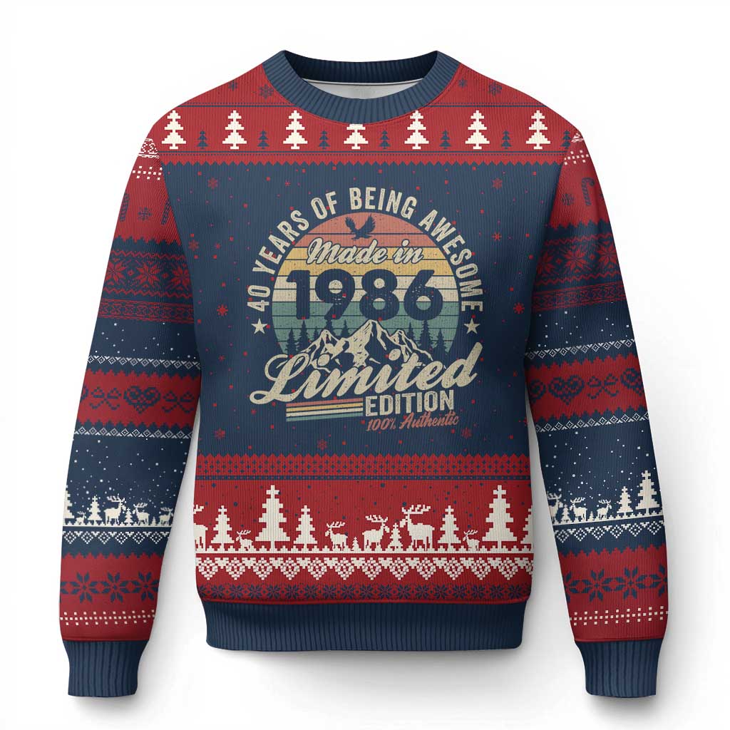 40th Birthday Made In 1986 Ugly Christmas Sweater 70 Years Of Being Awesome Vintage Limited Edition