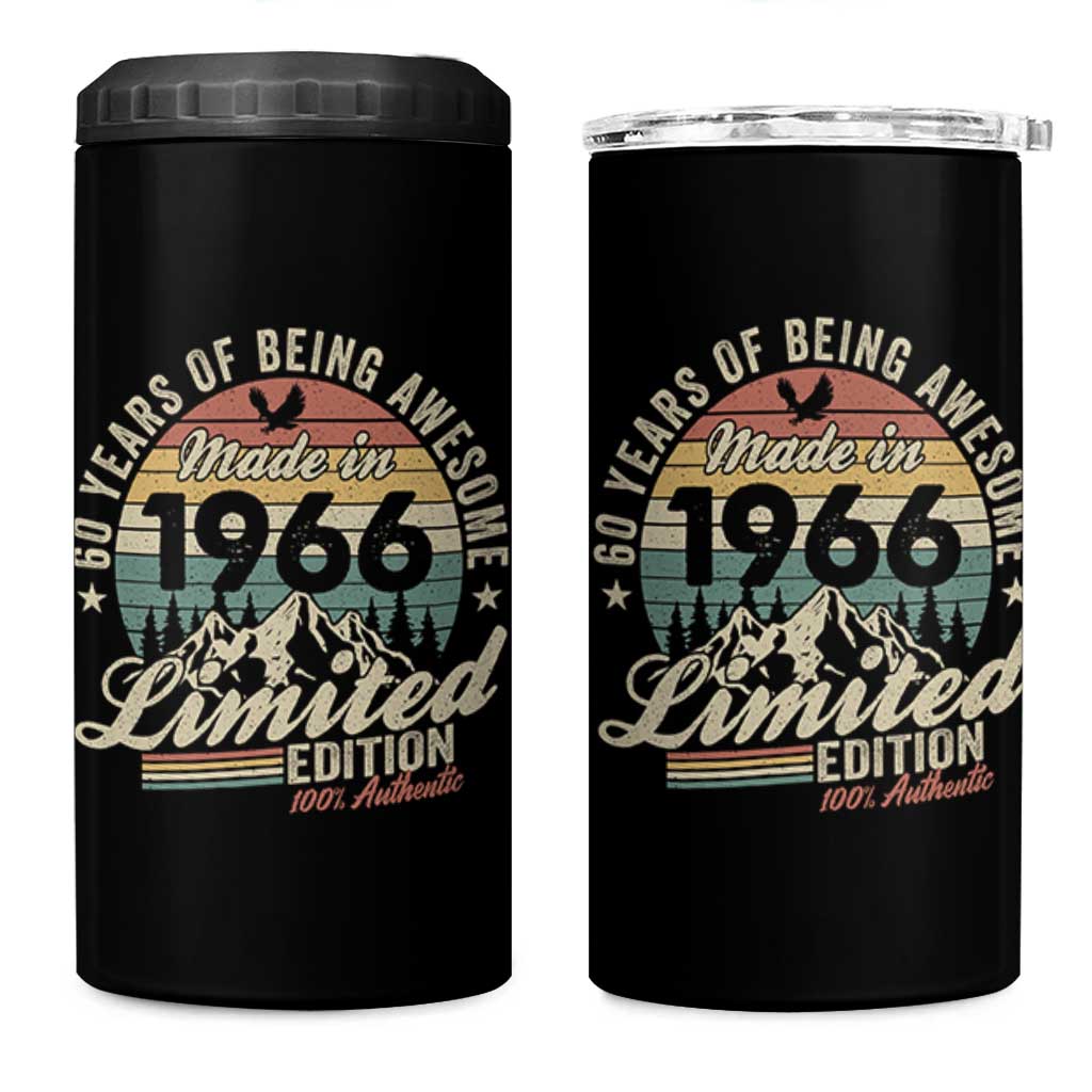 60th Birthday Made In 1966 4 in 1 Can Cooler Tumbler 60 Years Of Being Awesome Vintage Limited Edition
