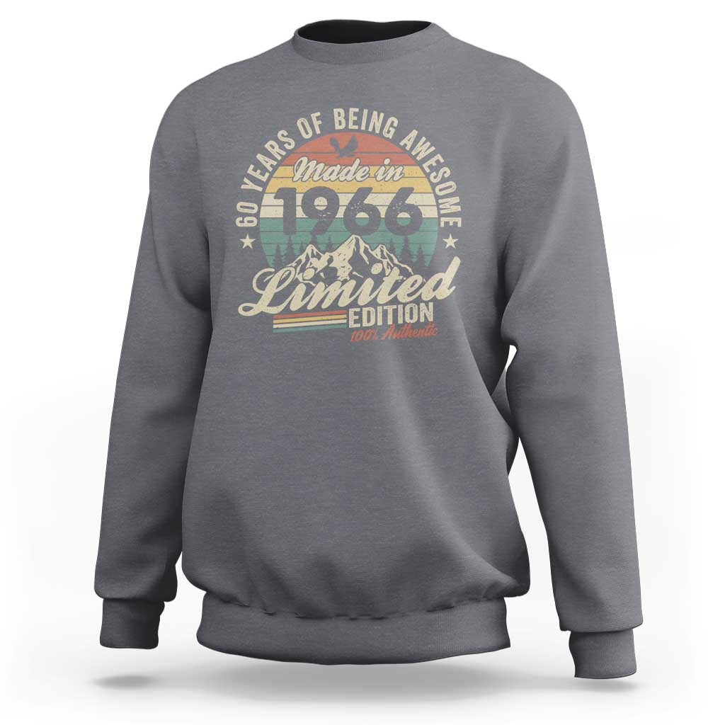 60th Birthday Made In 1966 Sweatshirt 60 Years Of Being Awesome Vintage Limited Edition