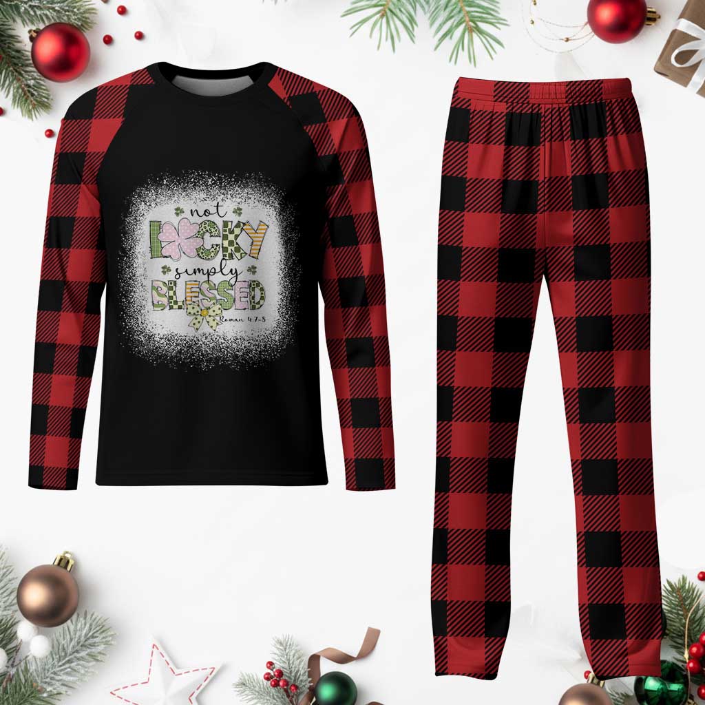 Not Lucky Simply Blessed Plaid Pajama Set Blessed Christian Shamrocks St Patricks Day - Wonder Print Shop
