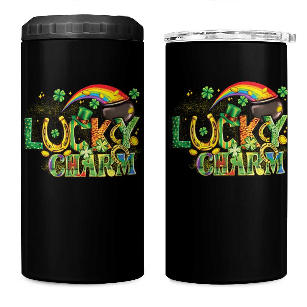 Funny St Patrick's Day Lucky Charm 4 in 1 Can Cooler Tumbler Rainbow Gold Pot Clover