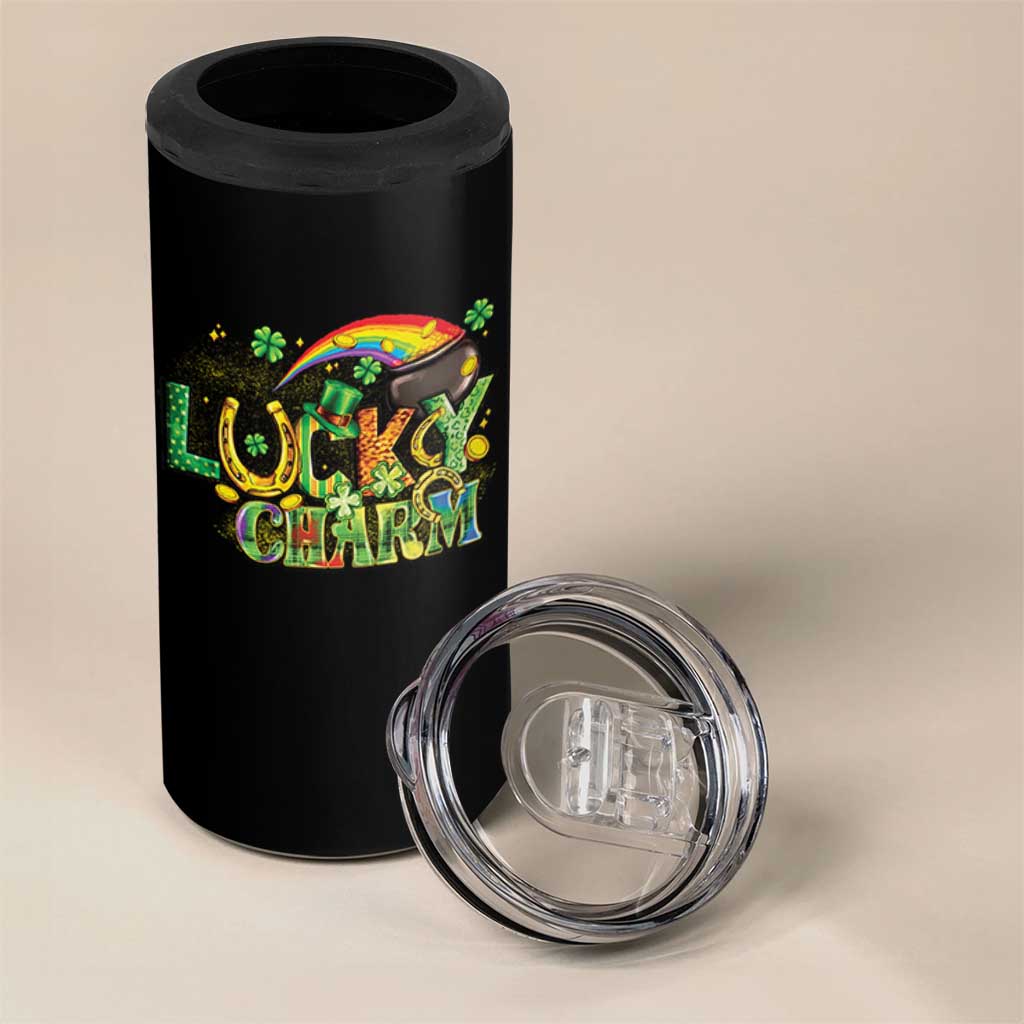 Funny St Patrick's Day Lucky Charm 4 in 1 Can Cooler Tumbler Rainbow Gold Pot Clover