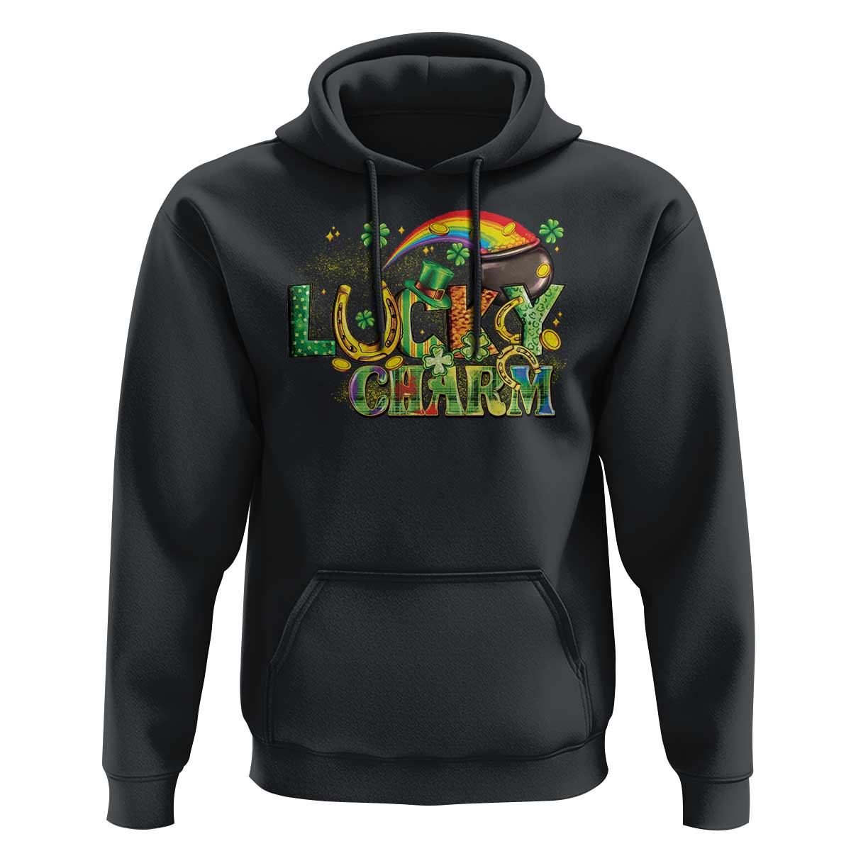 Funny St Patrick's Day Lucky Charm Hoodie Rainbow Gold Pot Clover
