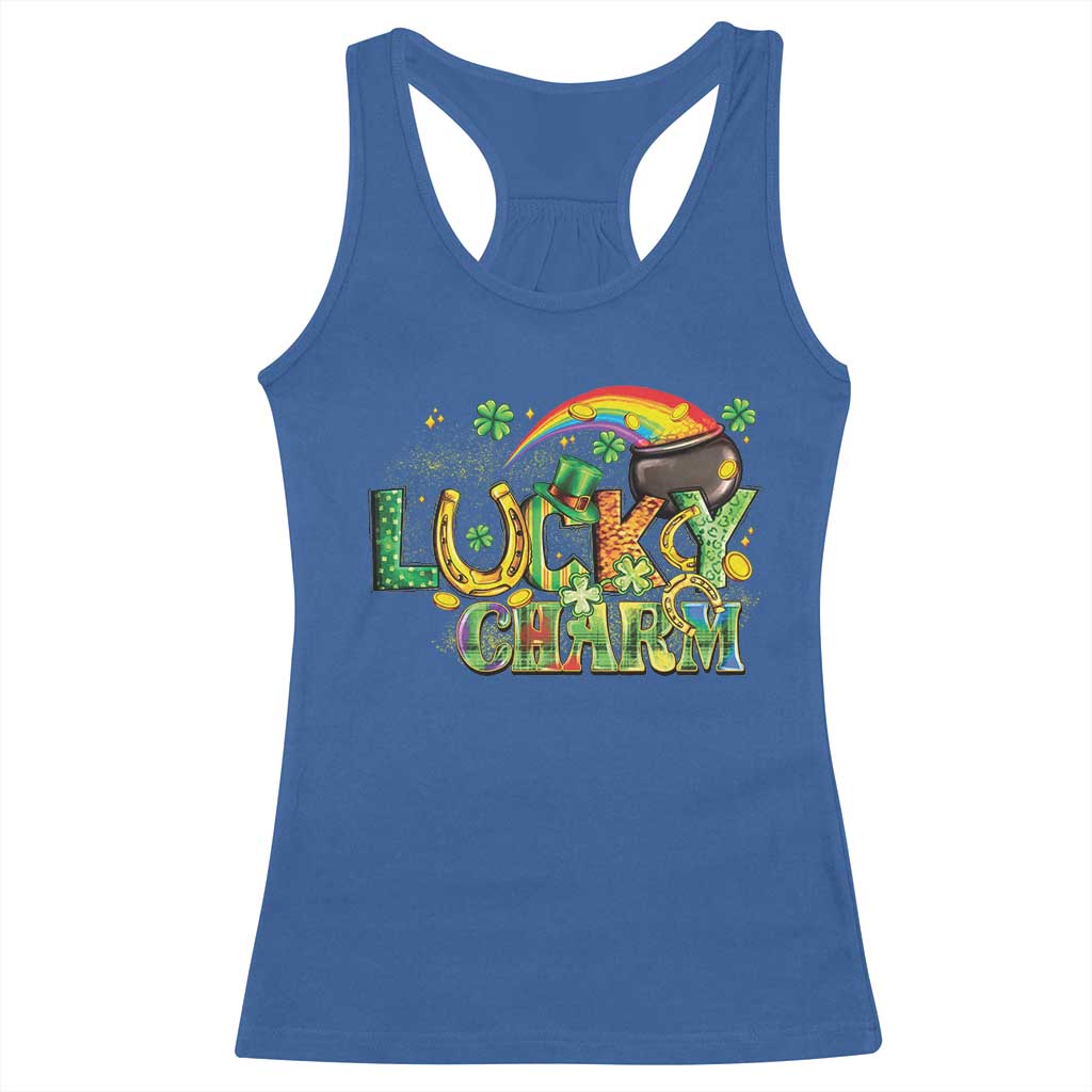 Funny St Patrick's Day Lucky Charm Racerback Tank Top Rainbow Gold Pot Clover