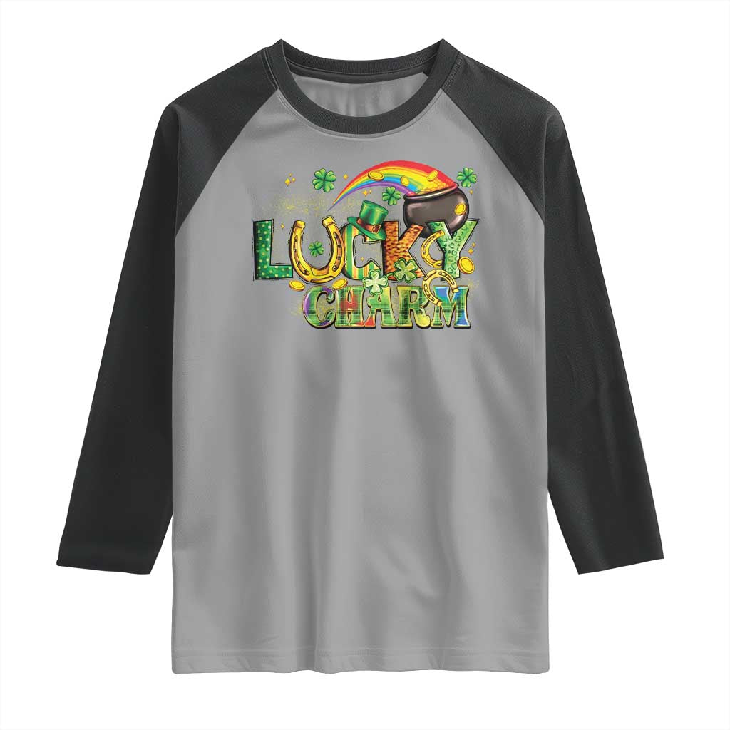 Funny St Patrick's Day Lucky Charm Raglan Shirt Rainbow Gold Pot Clover