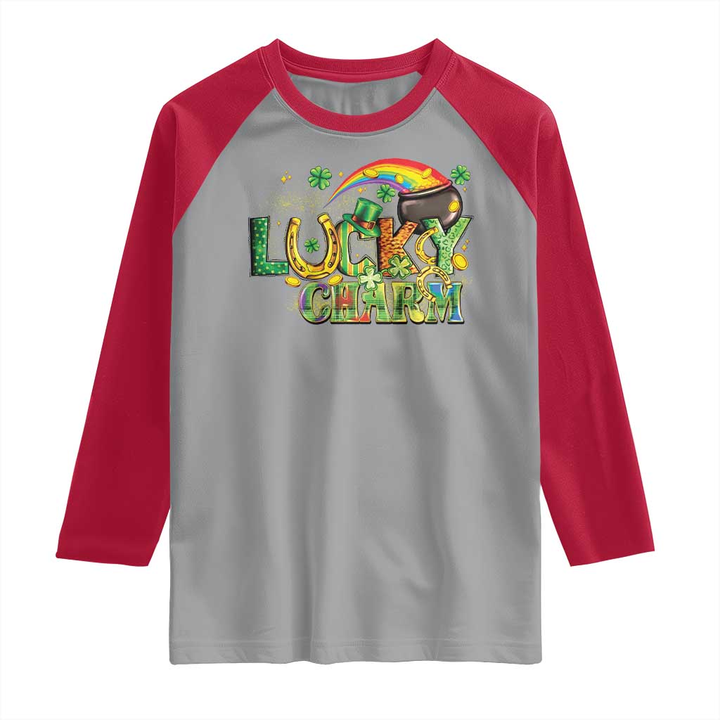 Funny St Patrick's Day Lucky Charm Raglan Shirt Rainbow Gold Pot Clover
