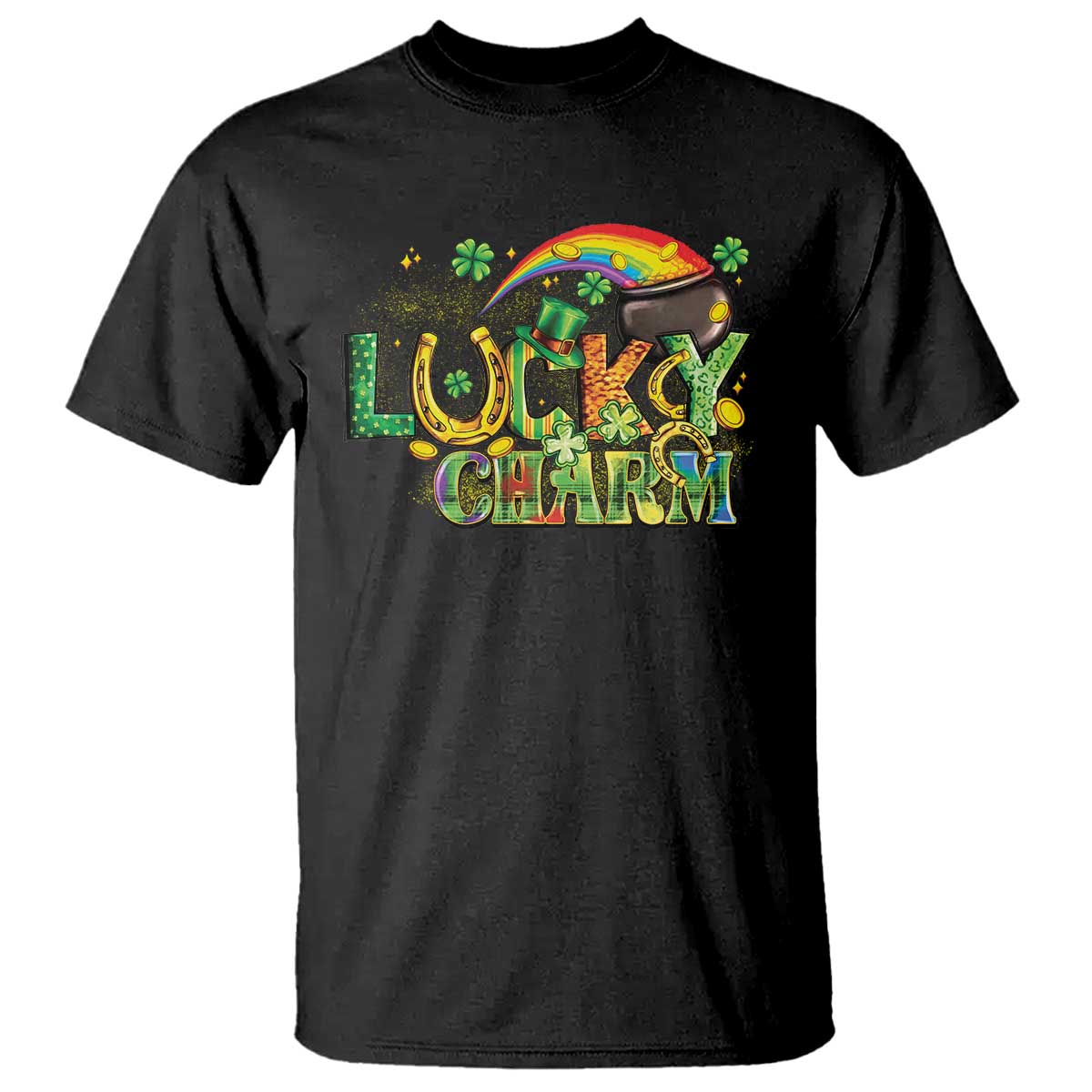 Funny St Patrick's Day Lucky Charm T Shirt Rainbow Gold Pot Clover