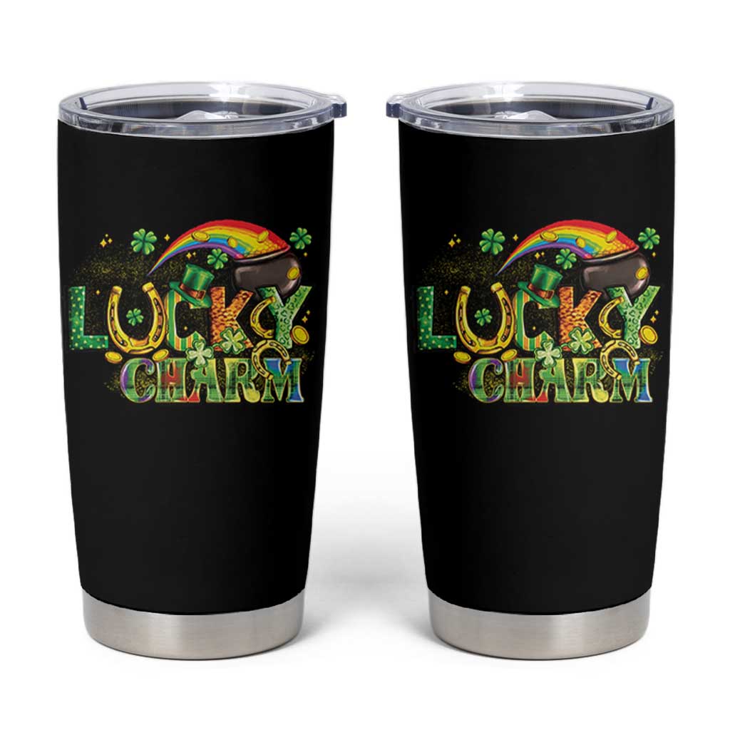 Funny St Patrick's Day Lucky Charm Tumbler Cup Rainbow Gold Pot Clover