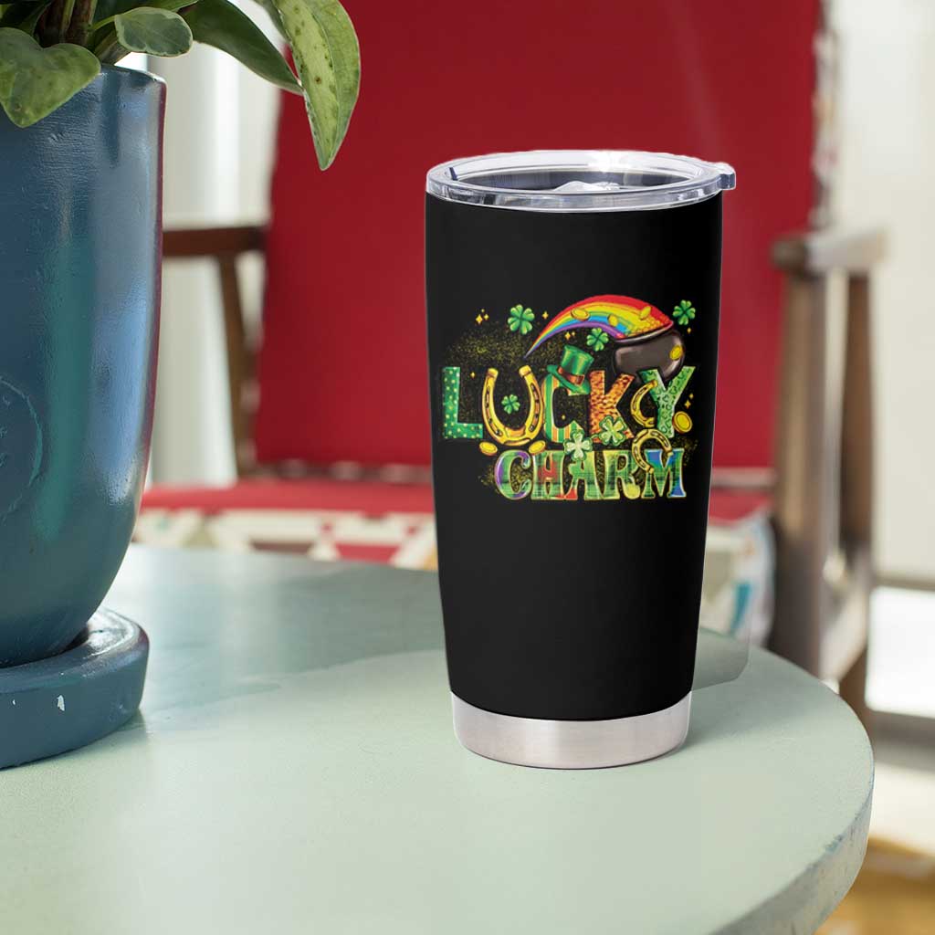 Funny St Patrick's Day Lucky Charm Tumbler Cup Rainbow Gold Pot Clover