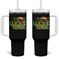 Funny St Patrick's Day Lucky Charm Tumbler With Handle Rainbow Gold Pot Clover