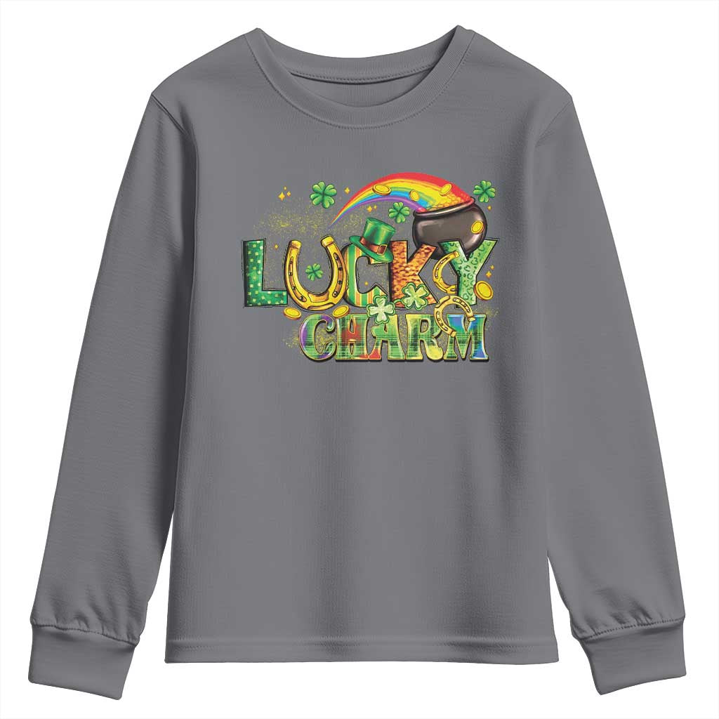 Funny St Patrick's Day Lucky Charm Youth Sweatshirt Rainbow Gold Pot Clover