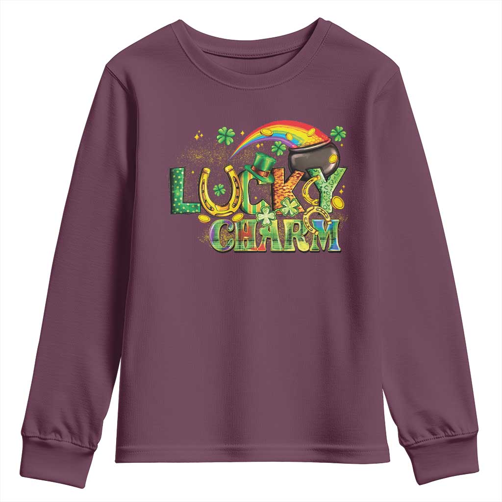 Funny St Patrick's Day Lucky Charm Youth Sweatshirt Rainbow Gold Pot Clover