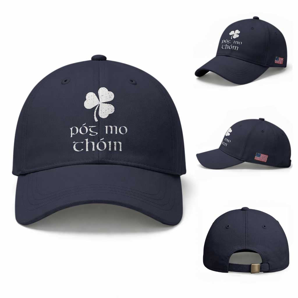 Funny Irish Pog Mo Thoin Baseball Cap St Patrick's Day Gaelic Saying Shamrock