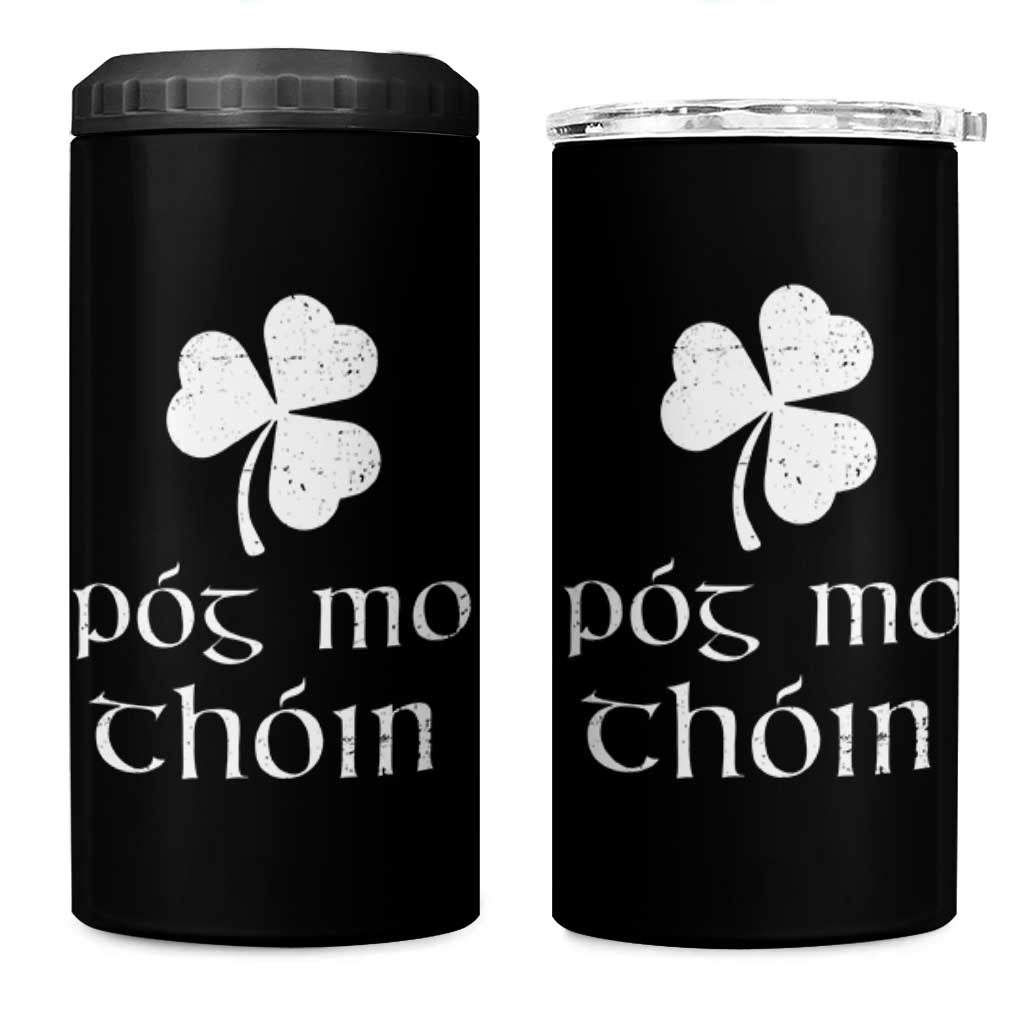 Funny Irish Pog Mo Thoin 4 in 1 Can Cooler Tumbler St Patrick's Day Gaelic Saying Shamrock