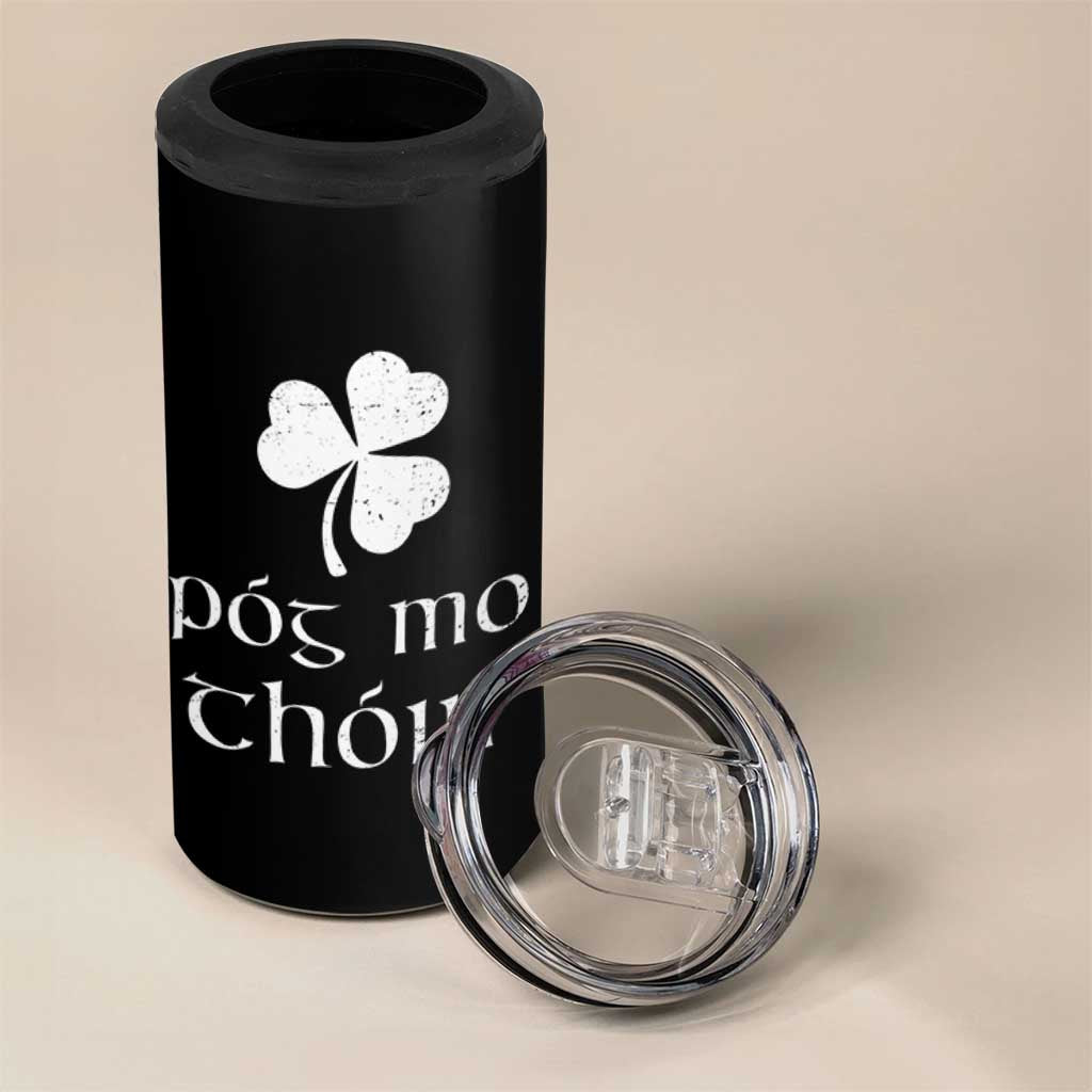 Funny Irish Pog Mo Thoin 4 in 1 Can Cooler Tumbler St Patrick's Day Gaelic Saying Shamrock