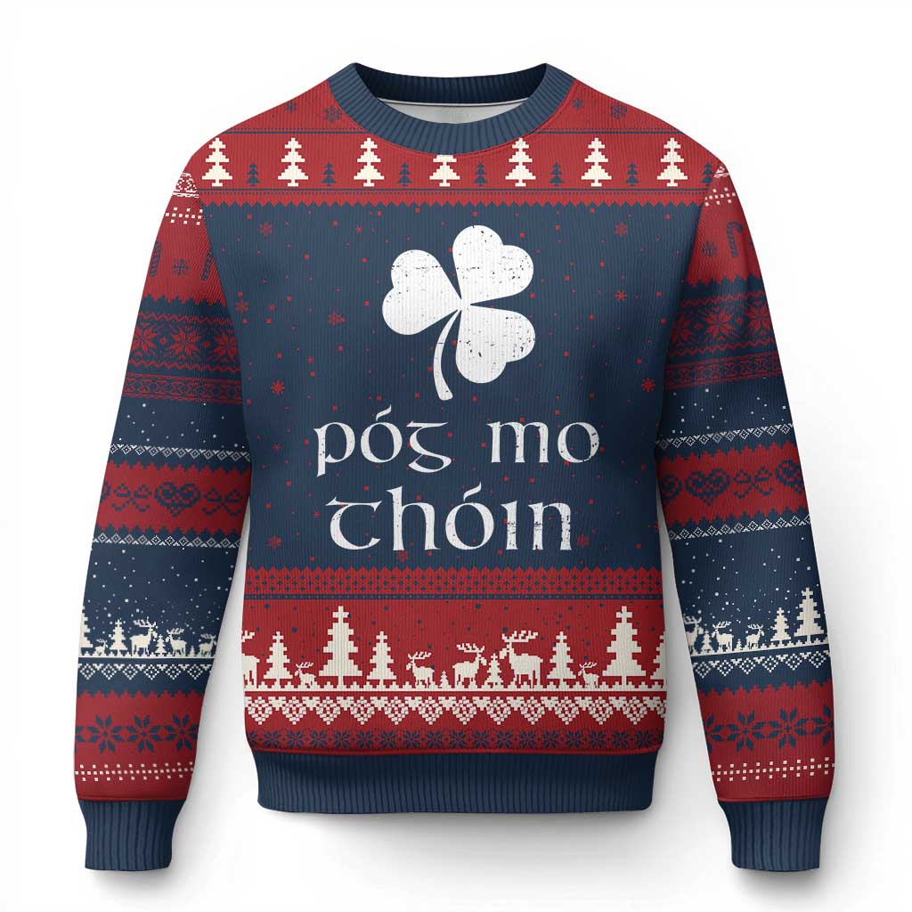 Funny Irish Pog Mo Thoin Ugly Christmas Sweater St Patrick's Day Gaelic Saying Shamrock - Wonder Print Shop