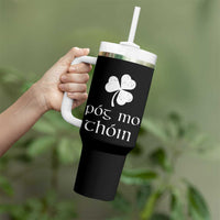 Funny Irish Pog Mo Thoin Tumbler With Handle St Patrick's Day Gaelic Saying Shamrock
