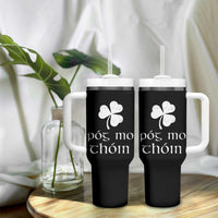 Funny Irish Pog Mo Thoin Tumbler With Handle St Patrick's Day Gaelic Saying Shamrock