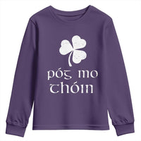 Funny Irish Pog Mo Thoin Youth Sweatshirt St Patrick's Day Gaelic Saying Shamrock