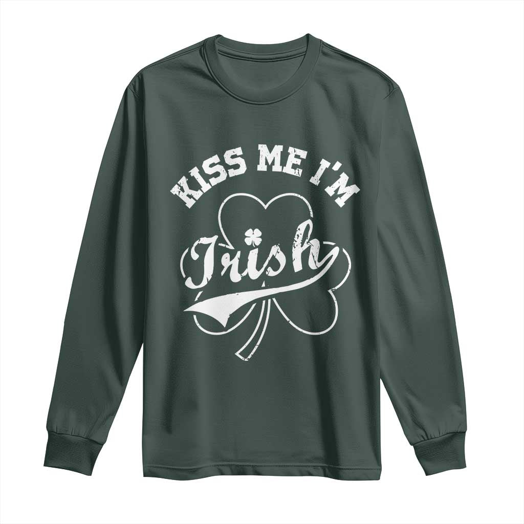 Funny Kiss Me I'm Irish St Patricks Day Long Sleeve Shirt Vintage Shamrock