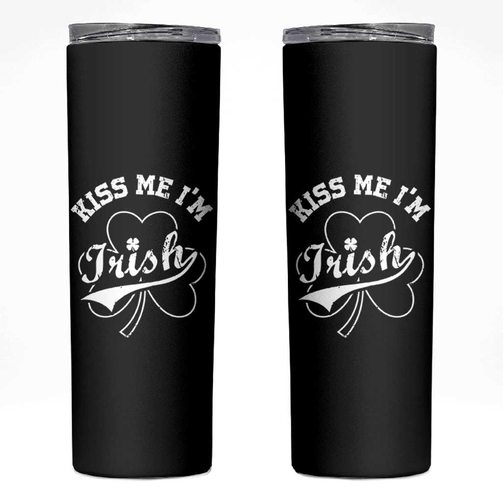 Funny Kiss Me I'm Irish St Patricks Day Skinny Tumbler Vintage Shamrock