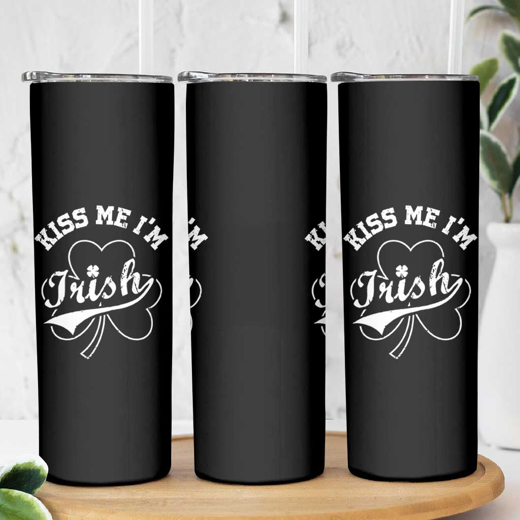Funny Kiss Me I'm Irish St Patricks Day Skinny Tumbler Vintage Shamrock