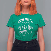Funny Kiss Me I'm Irish St Patricks Day T Shirt For Women Vintage Shamrock