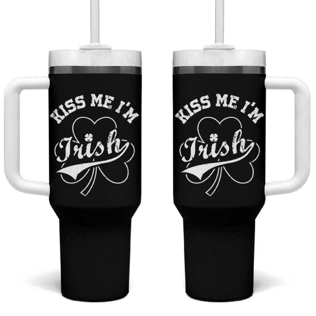 Funny Kiss Me I'm Irish St Patricks Day Tumbler With Handle Vintage Shamrock