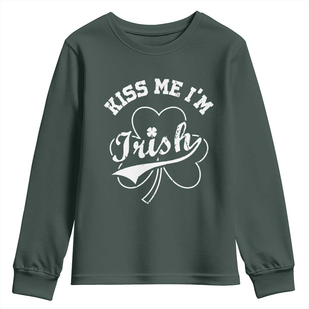 Funny Kiss Me I'm Irish St Patricks Day Youth Sweatshirt Vintage Shamrock