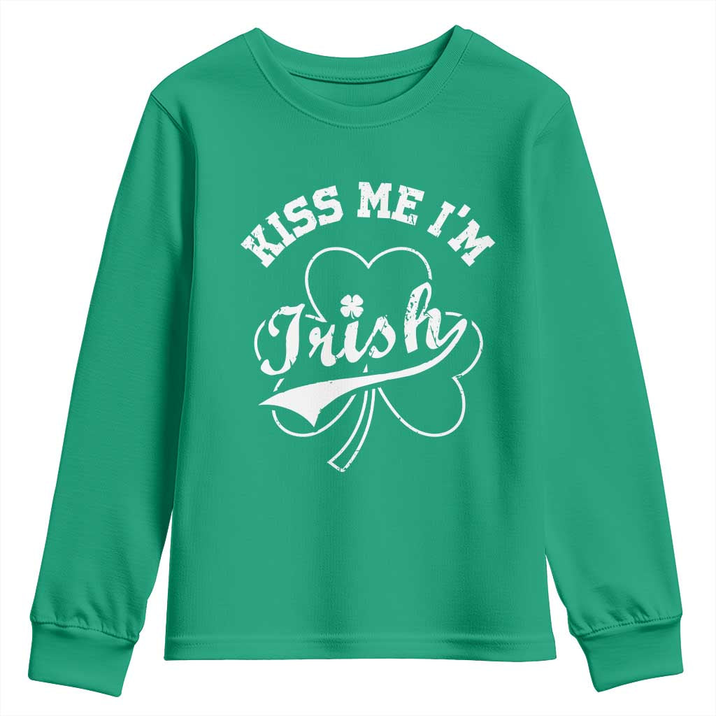 Funny Kiss Me I'm Irish St Patricks Day Youth Sweatshirt Vintage Shamrock