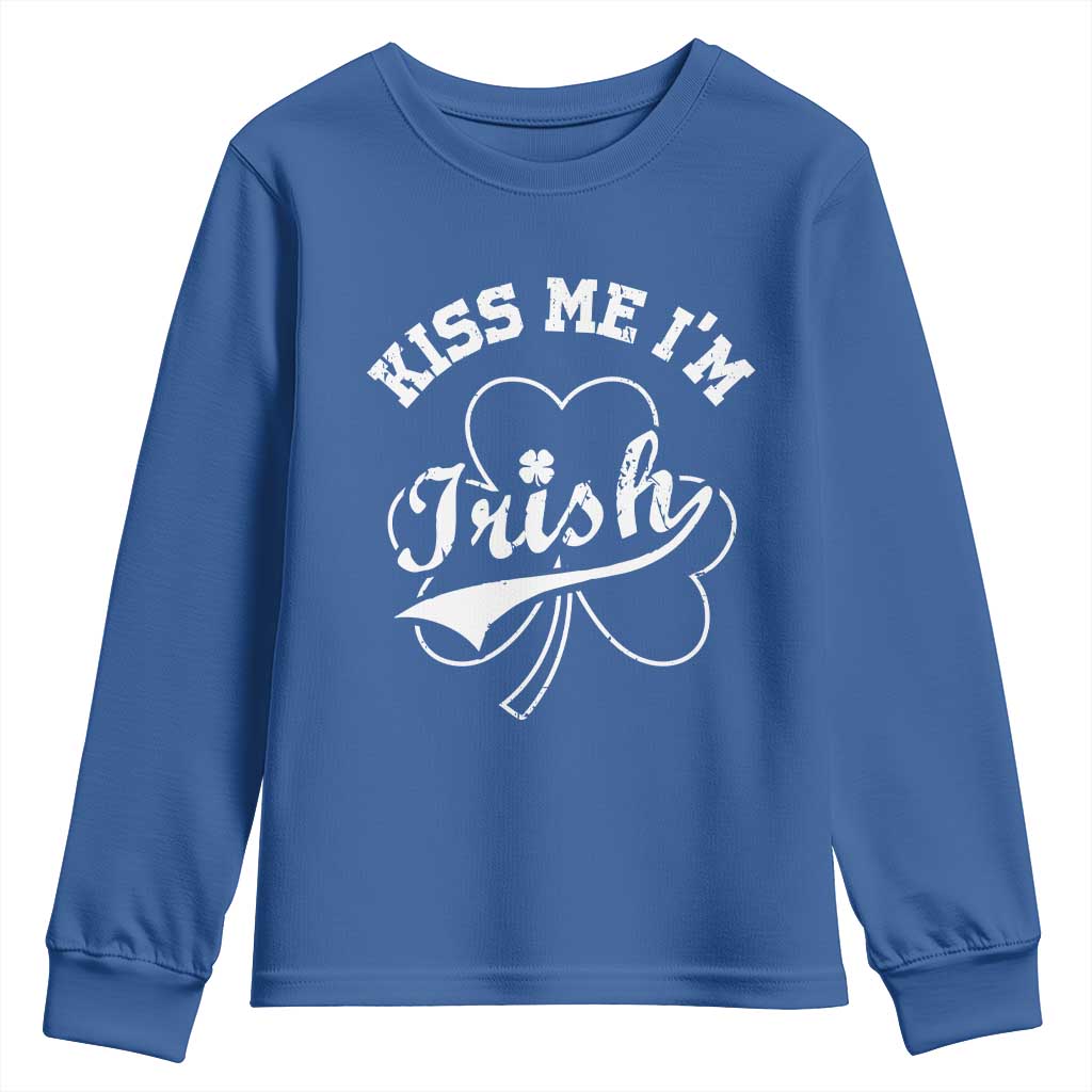 Funny Kiss Me I'm Irish St Patricks Day Youth Sweatshirt Vintage Shamrock