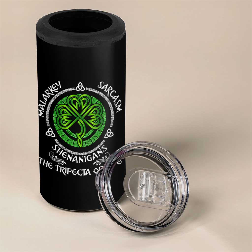 Funny St Patricks Day Irish Pride 4 in 1 Can Cooler Tumbler Malarkey Sarcasm Shenanigans The Trifecta Of Life