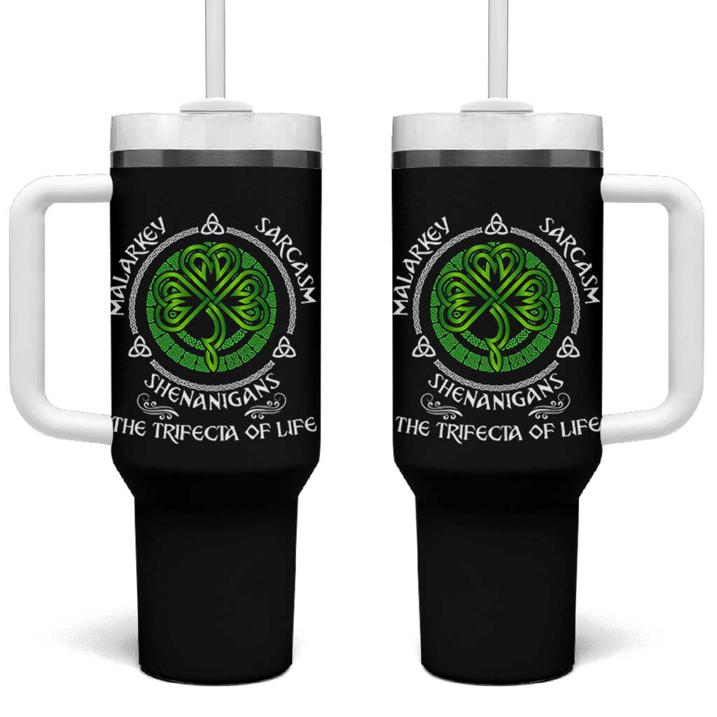 Funny St Patricks Day Irish Pride Tumbler With Handle Malarkey Sarcasm Shenanigans The Trifecta Of Life
