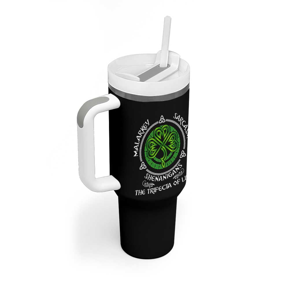 Funny St Patricks Day Irish Pride Tumbler With Handle Malarkey Sarcasm Shenanigans The Trifecta Of Life