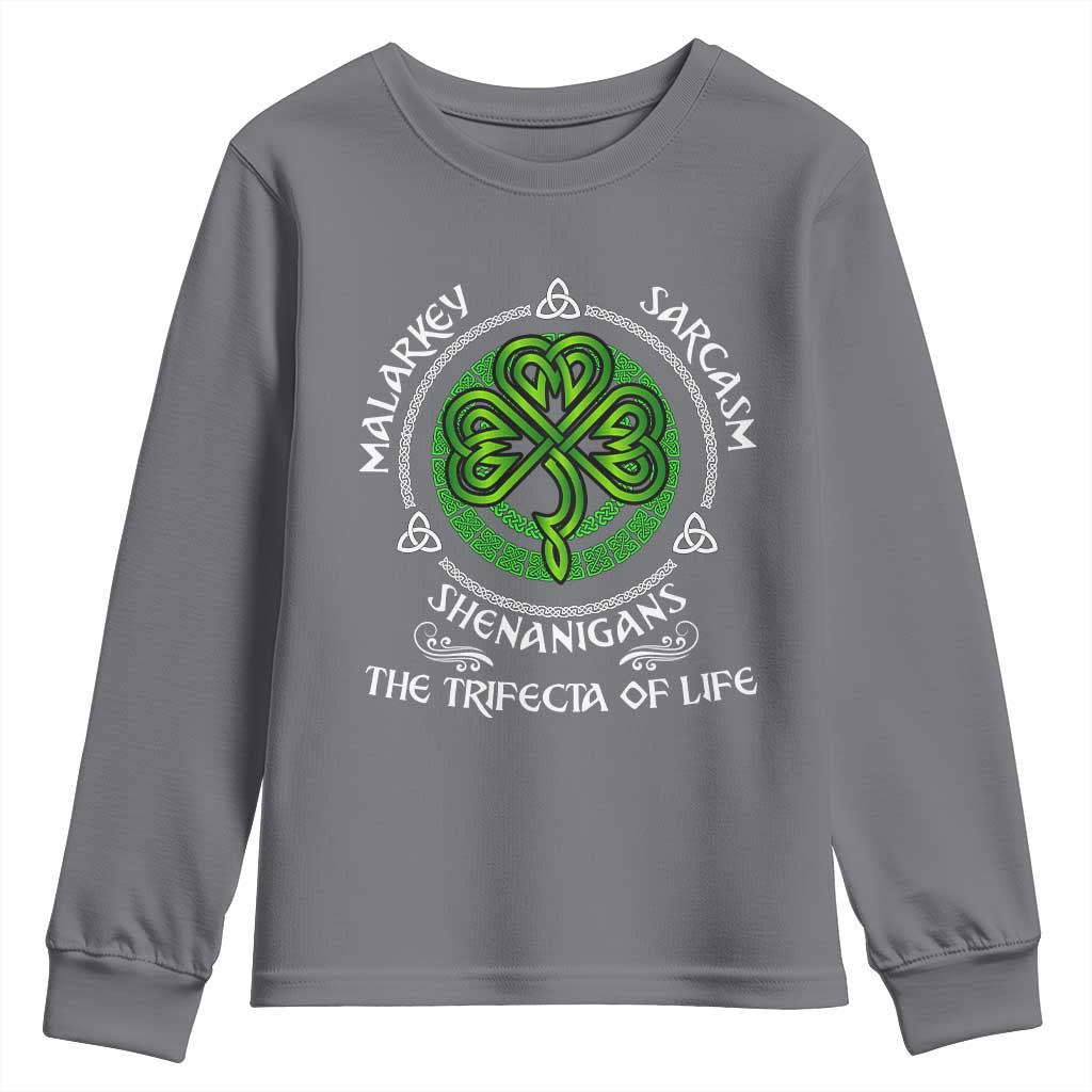 Funny St Patricks Day Irish Pride Youth Sweatshirt Malarkey Sarcasm Shenanigans The Trifecta Of Life
