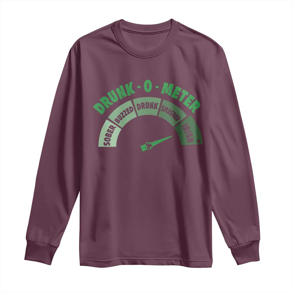 Funny Irish St. Patrick's Day Long Sleeve Shirt Drunk-O-Meter Drinking Party Shamrock
