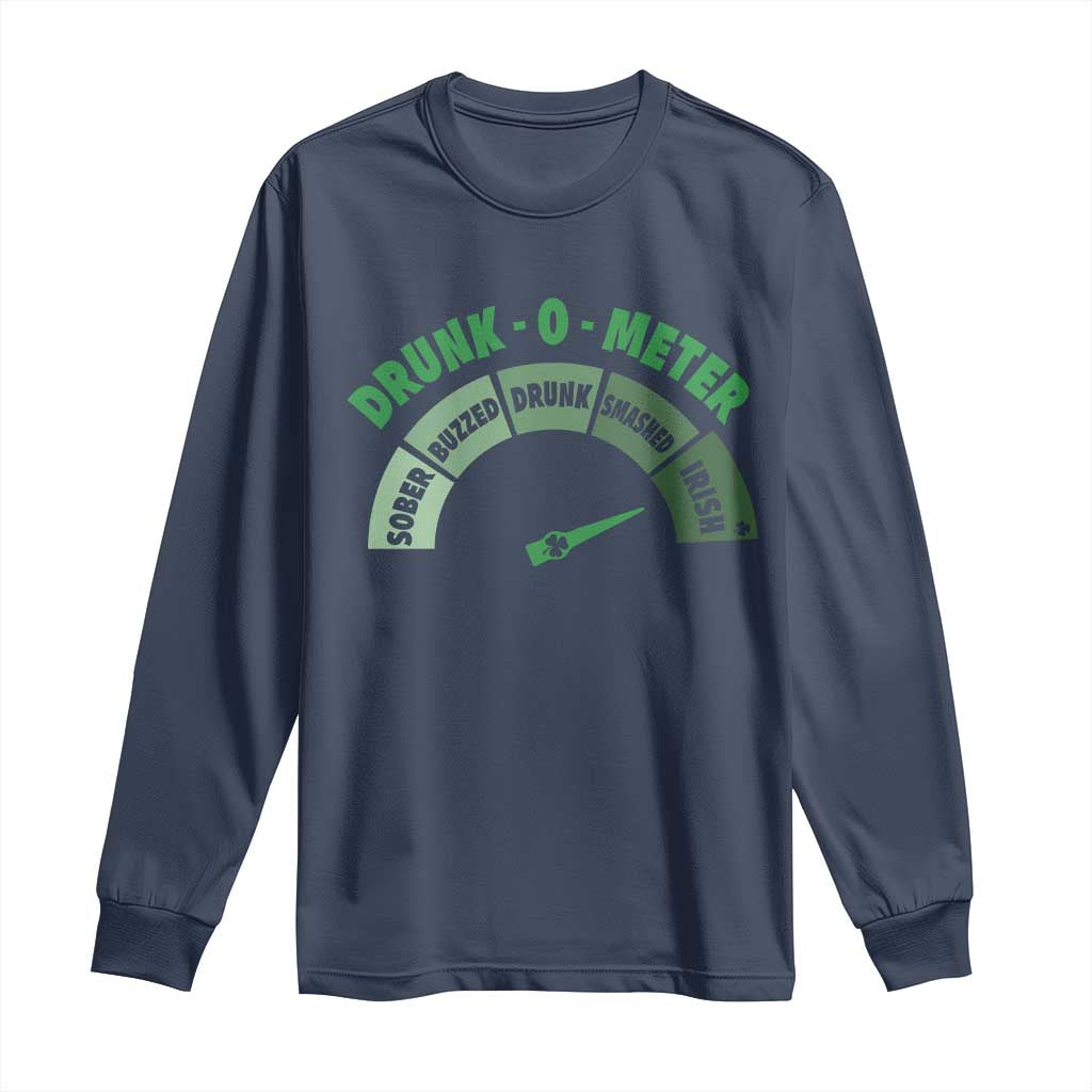 Funny Irish St. Patrick's Day Long Sleeve Shirt Drunk-O-Meter Drinking Party Shamrock