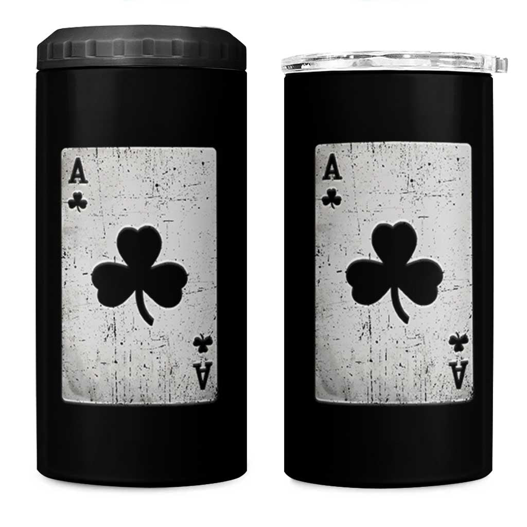 Funny St Patrick's Day Shamrock Clubs Poker Card 4 in 1 Can Cooler Tumbler