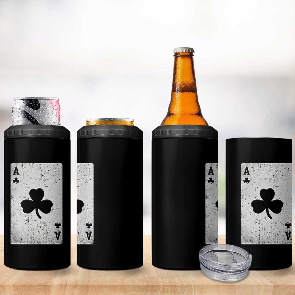 Funny St Patrick's Day Shamrock Clubs Poker Card 4 in 1 Can Cooler Tumbler