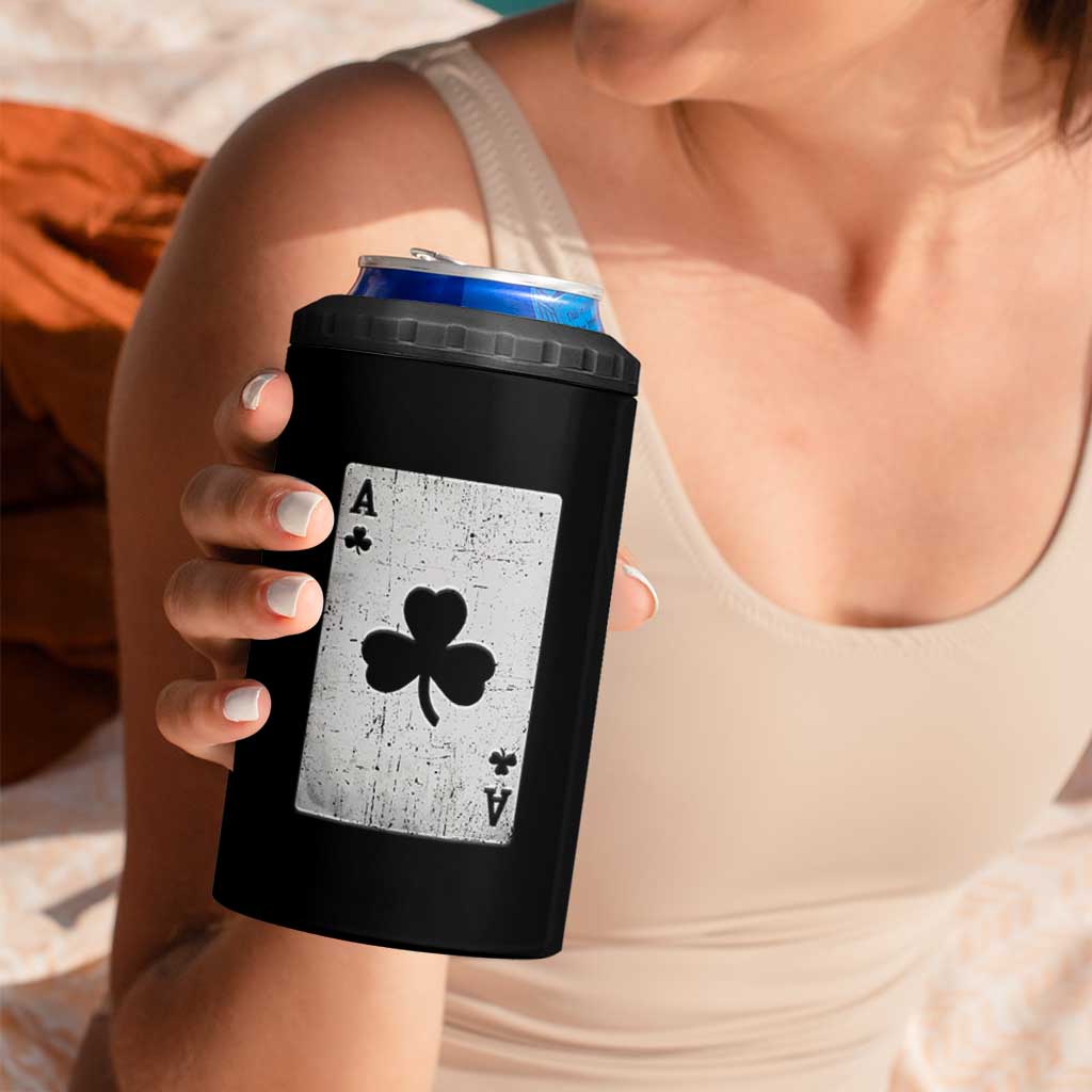 Funny St Patrick's Day Shamrock Clubs Poker Card 4 in 1 Can Cooler Tumbler