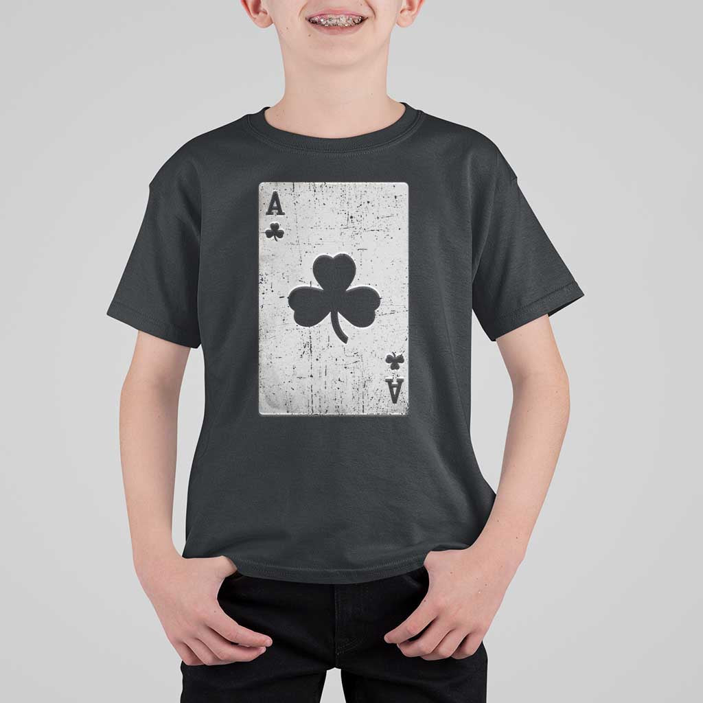 Funny St Patrick's Day Shamrock Clubs Poker Card T Shirt For Kid