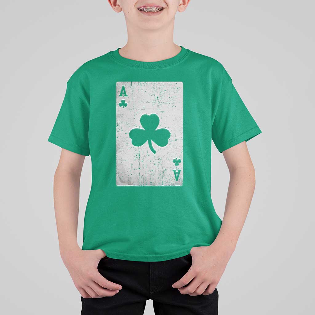 Funny St Patrick's Day Shamrock Clubs Poker Card T Shirt For Kid