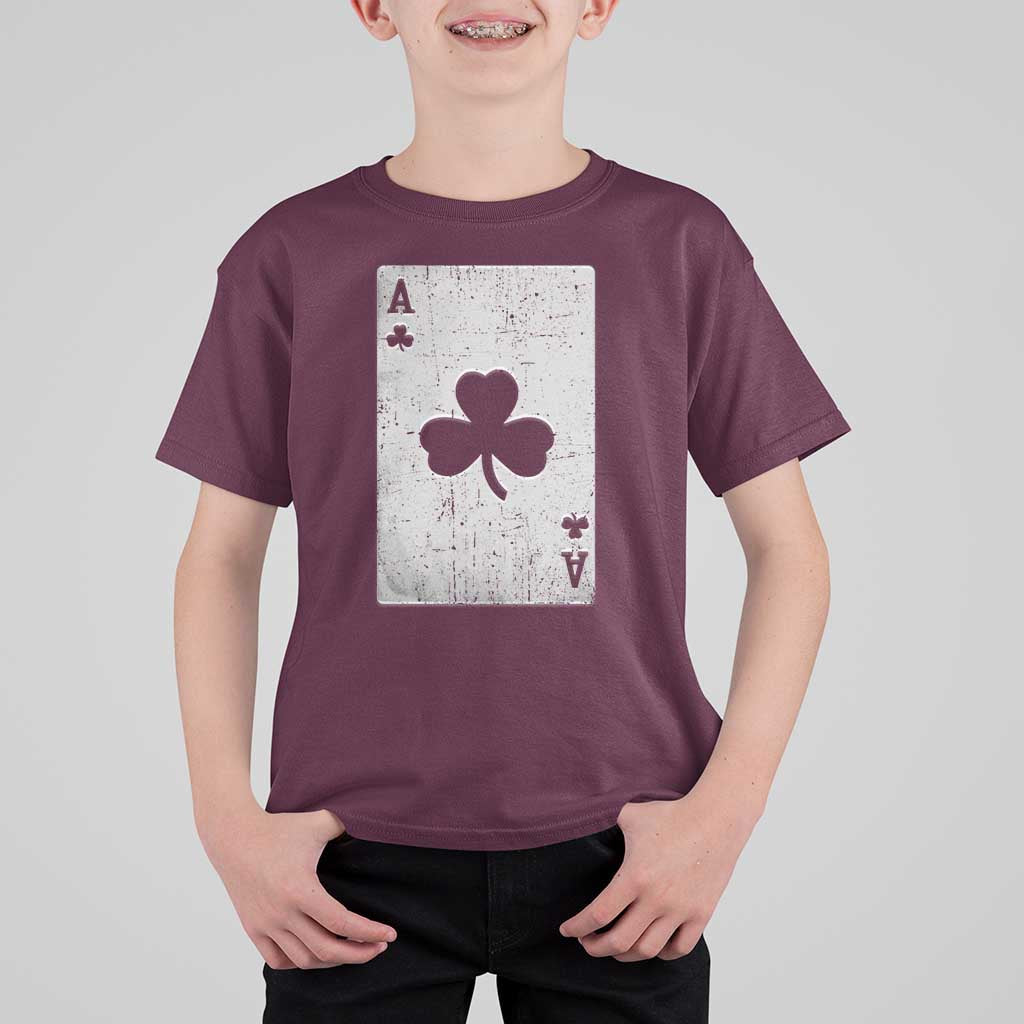 Funny St Patrick's Day Shamrock Clubs Poker Card T Shirt For Kid
