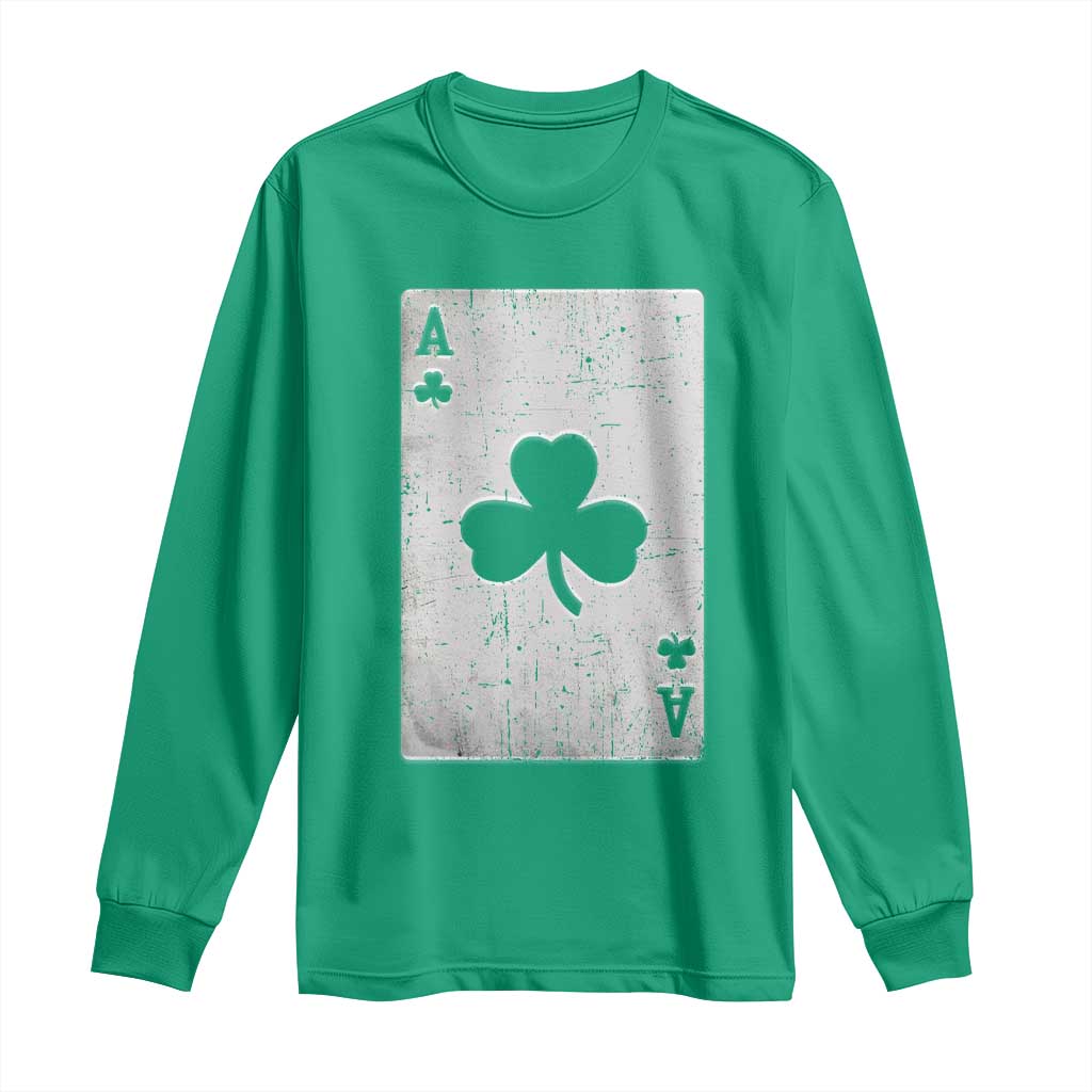 Funny St Patrick's Day Shamrock Clubs Poker Card Long Sleeve Shirt