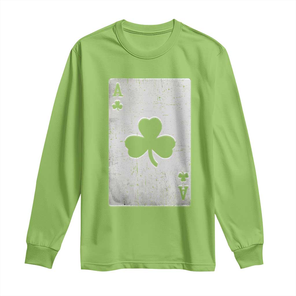 Funny St Patrick's Day Shamrock Clubs Poker Card Long Sleeve Shirt