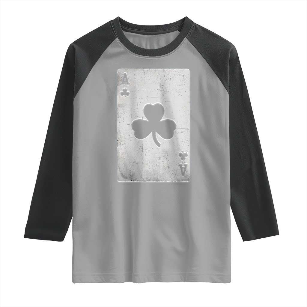 Funny St Patrick's Day Shamrock Clubs Poker Card Raglan Shirt