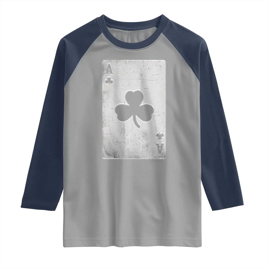 Funny St Patrick's Day Shamrock Clubs Poker Card Raglan Shirt