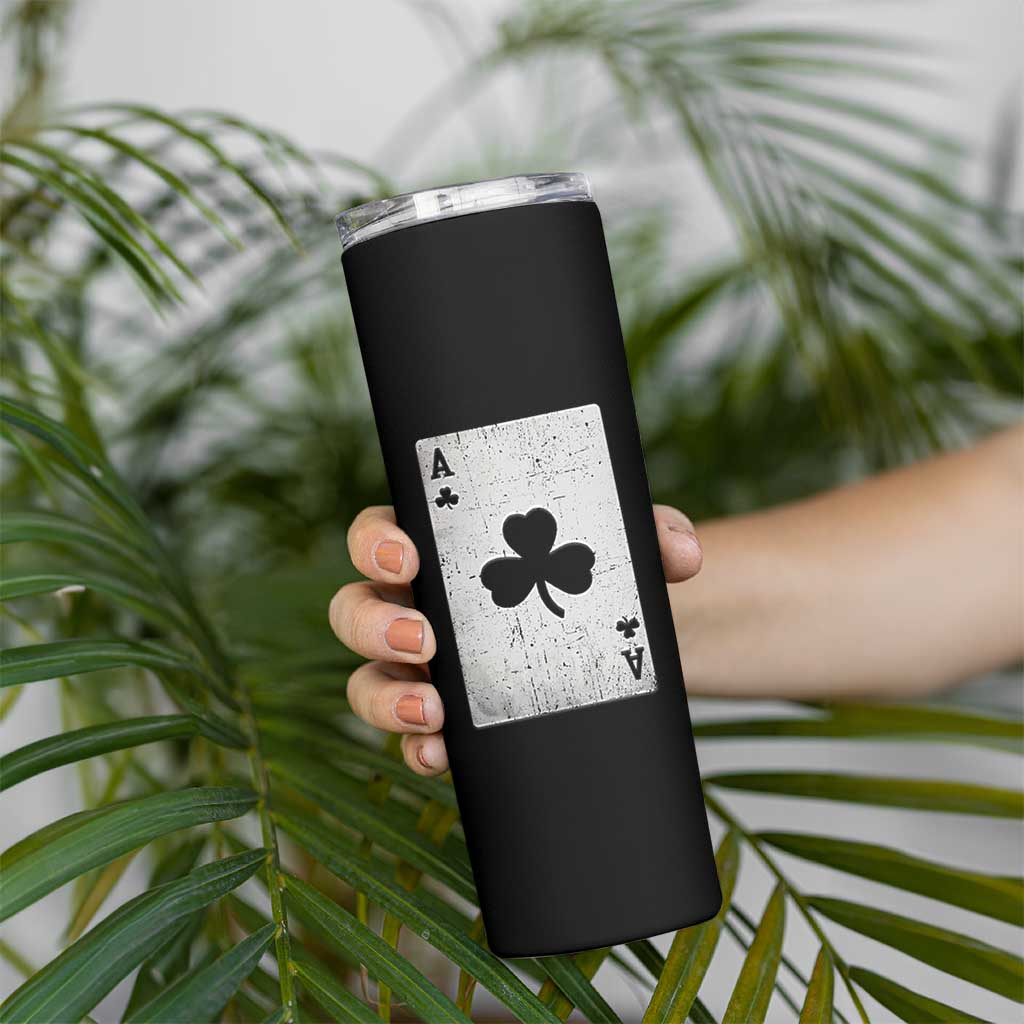 Funny St Patrick's Day Shamrock Clubs Poker Card Skinny Tumbler